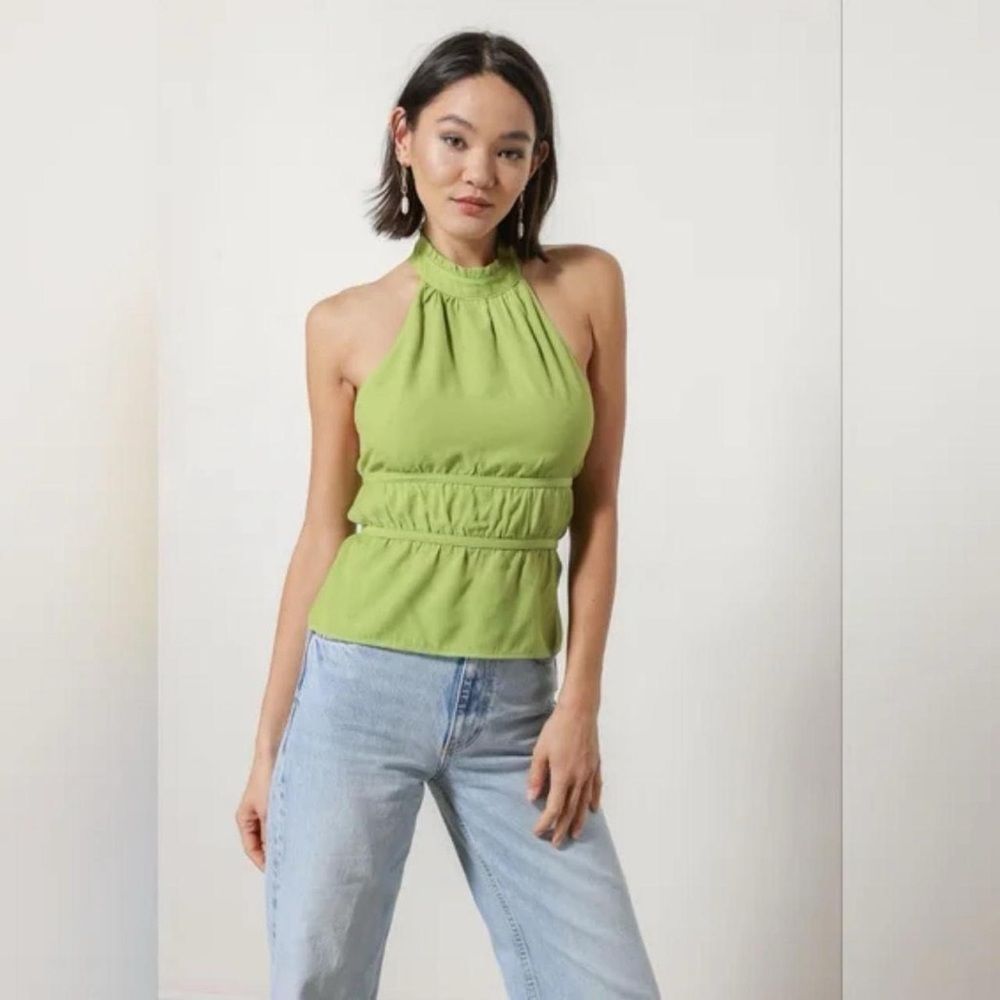 NWT Line & Dot Sienna Boho Festival Halter Top In Chartreuse Green, Size XS.